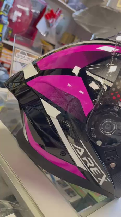 CASCO AREX ABATIBLE NEGRO ROSADO TALLA L MR-903